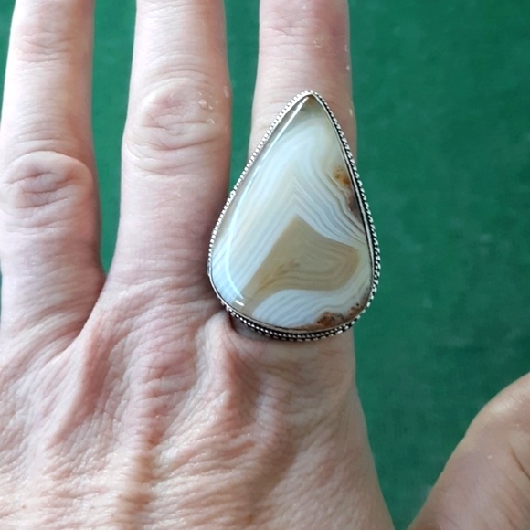 New Oversized Botswana Agate 925 Silver Ring. - Picture 6 of 8
